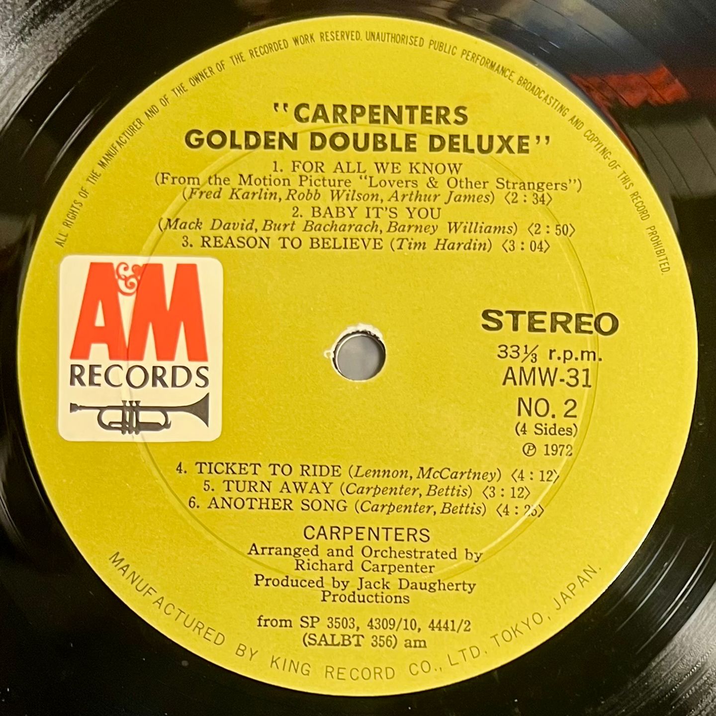 Carpenters - Golden Double Deluxe [2x LP - 1st Japan Press - 1972 - EX/NM] | A&M Records (AMW-31~32) - 6
