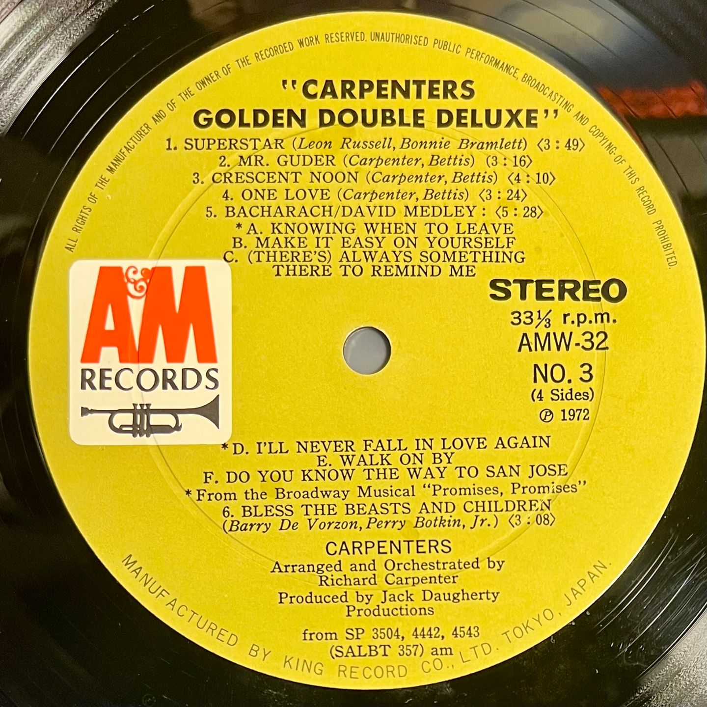 Carpenters - Golden Double Deluxe [2x LP - 1st Japan Press - 1972 - EX/NM] | A&M Records (AMW-31~32) - 5