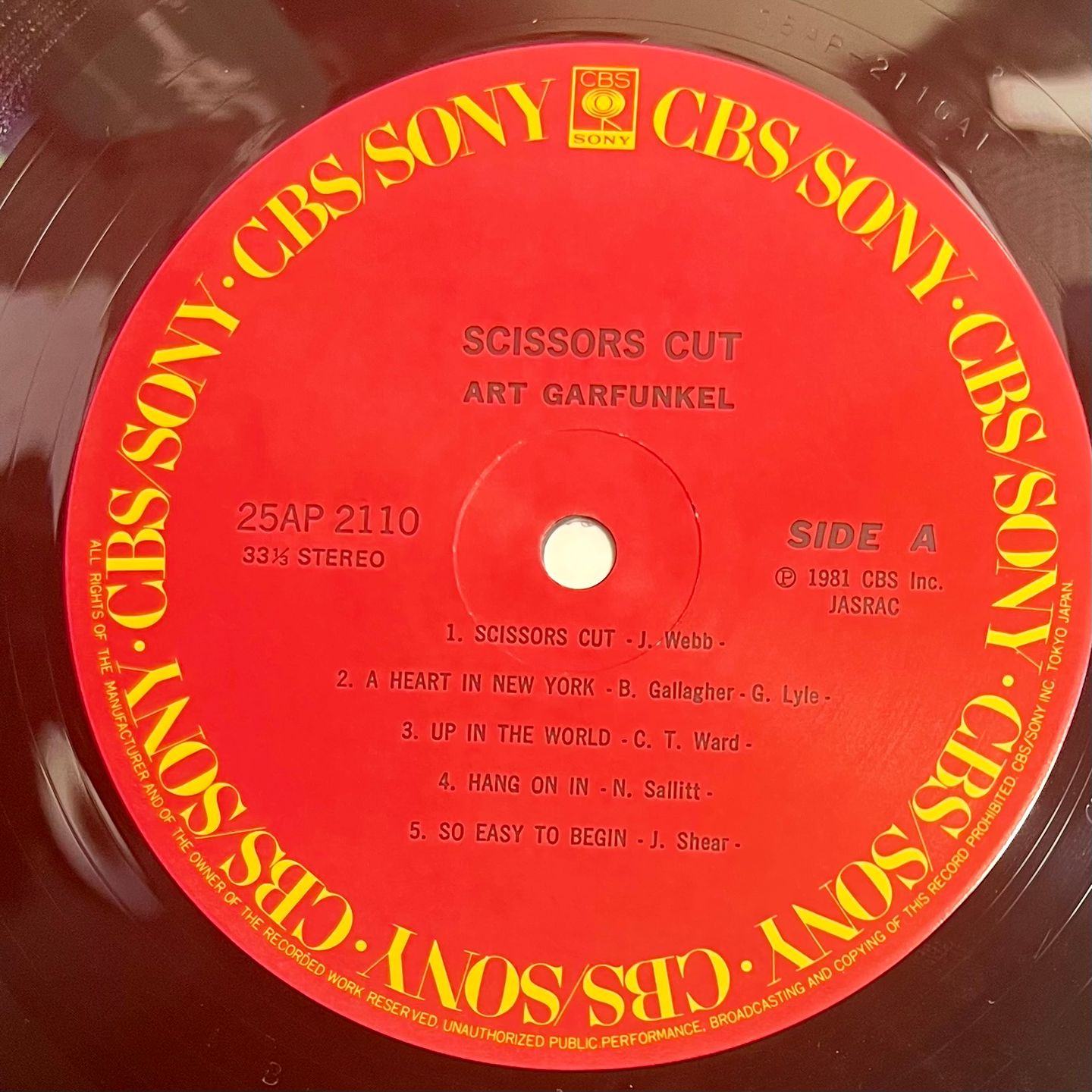 Art Garfunkel - Scissors Cut [Vinyl LP - 1st Japan Press - 1981 - NM/NM] Folk Rock | CBS/Sony (25AP 2110) - 4