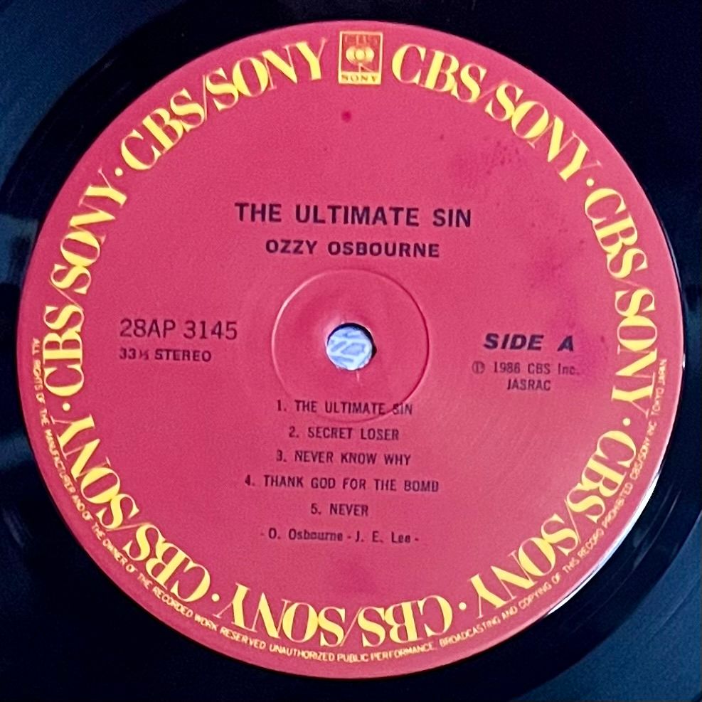 Ozzy Osbourne - The Ultimate Sin [Vinyl LP - 1st Japan Press - 1986 - 28AP 3145 - M/NM] Heavy Metal | CBS/Sony (28AP 3145) - 4