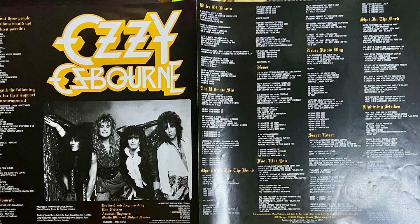 Ozzy Osbourne - The Ultimate Sin [Vinyl LP - 1st Japan Press - 1986 - 28AP 3145 - M/NM] Heavy Metal | CBS/Sony (28AP 3145) - 8
