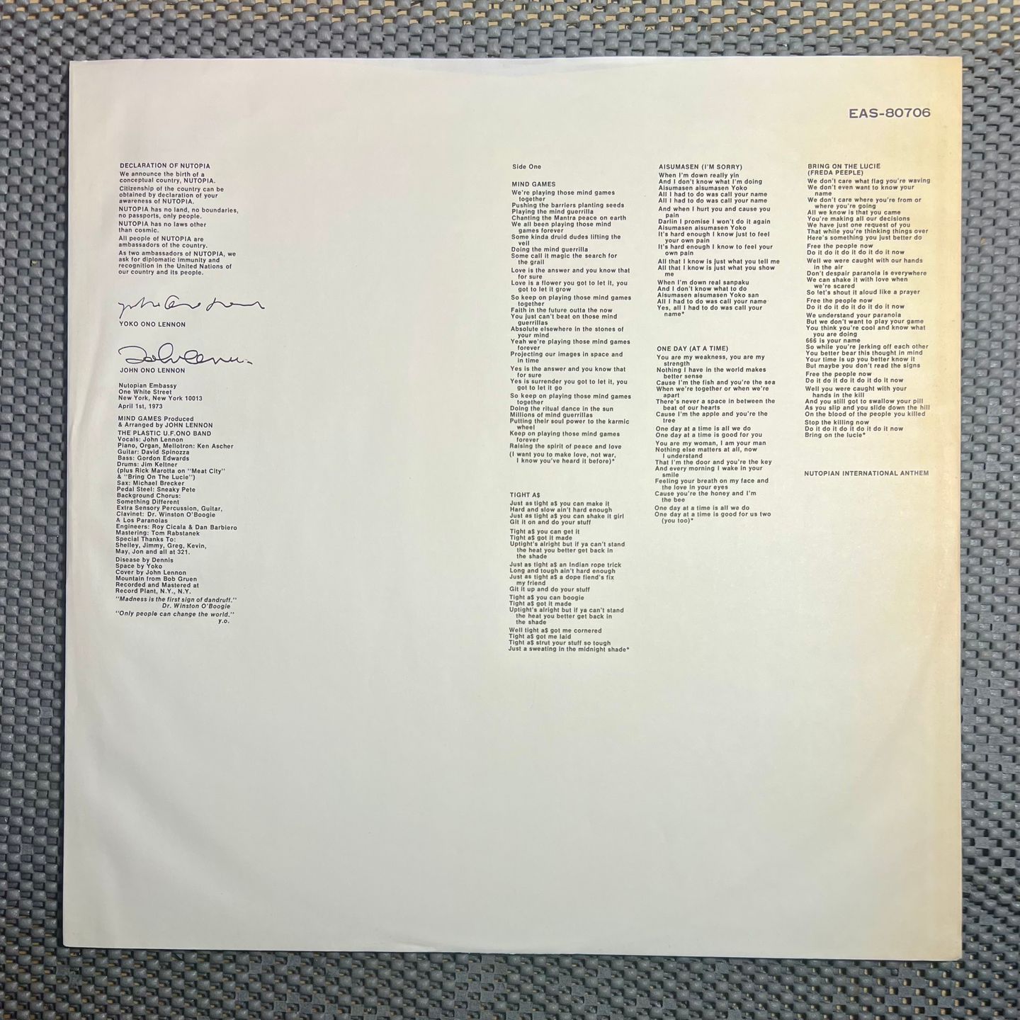 John Lennon - Mind Games [Vinyl LP - Japan Press - 1977 - Odeon EAS-80706 - NM to Mint with Obi & Insert] Rock | Odeon (EAS-80706) - 8