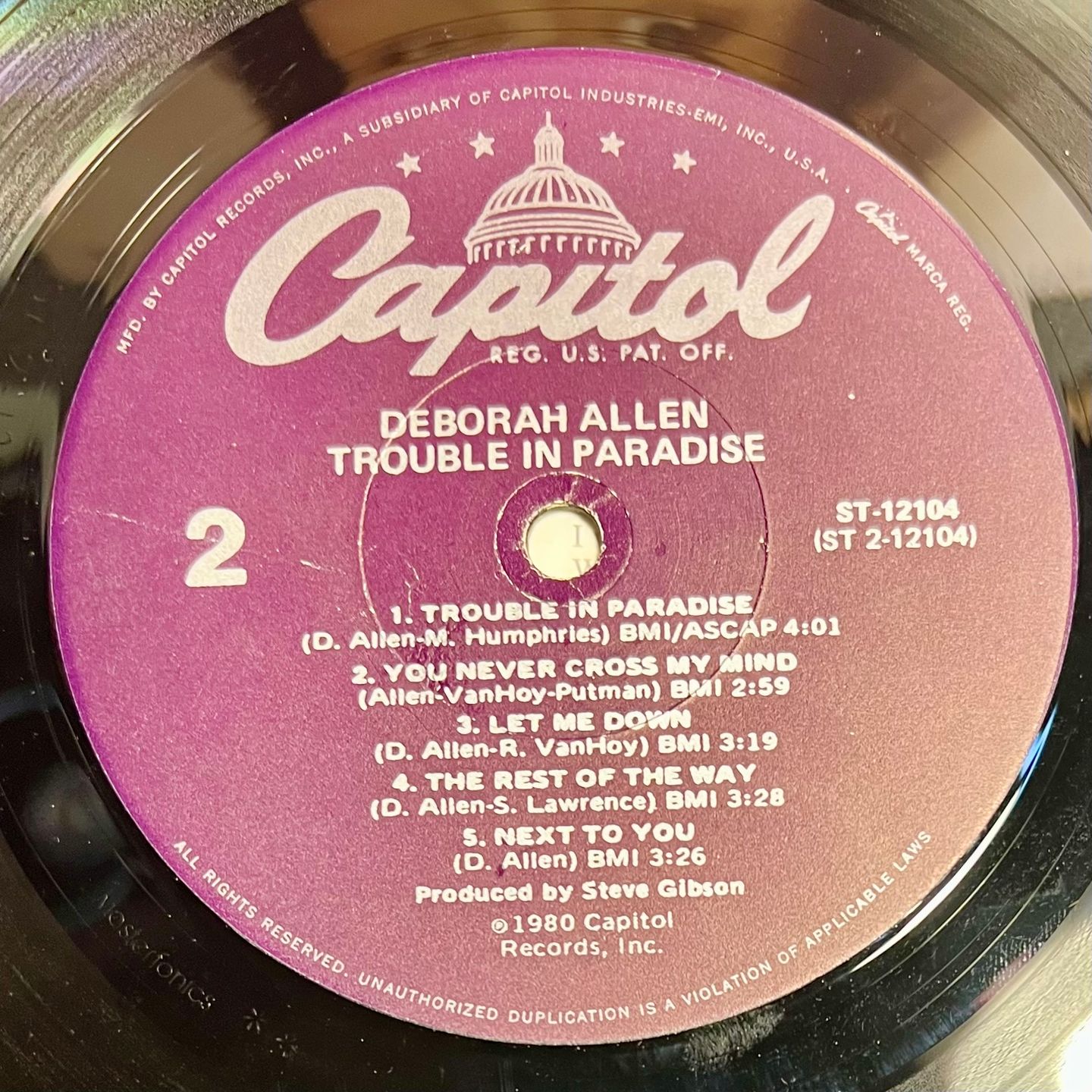 Deborah Allen - Trouble In Paradise [Vinyl LP - 1st US Press - 1980 - ST-12104 - EX to NM] Country Folk | Capitol Records (ST-12104) - 5