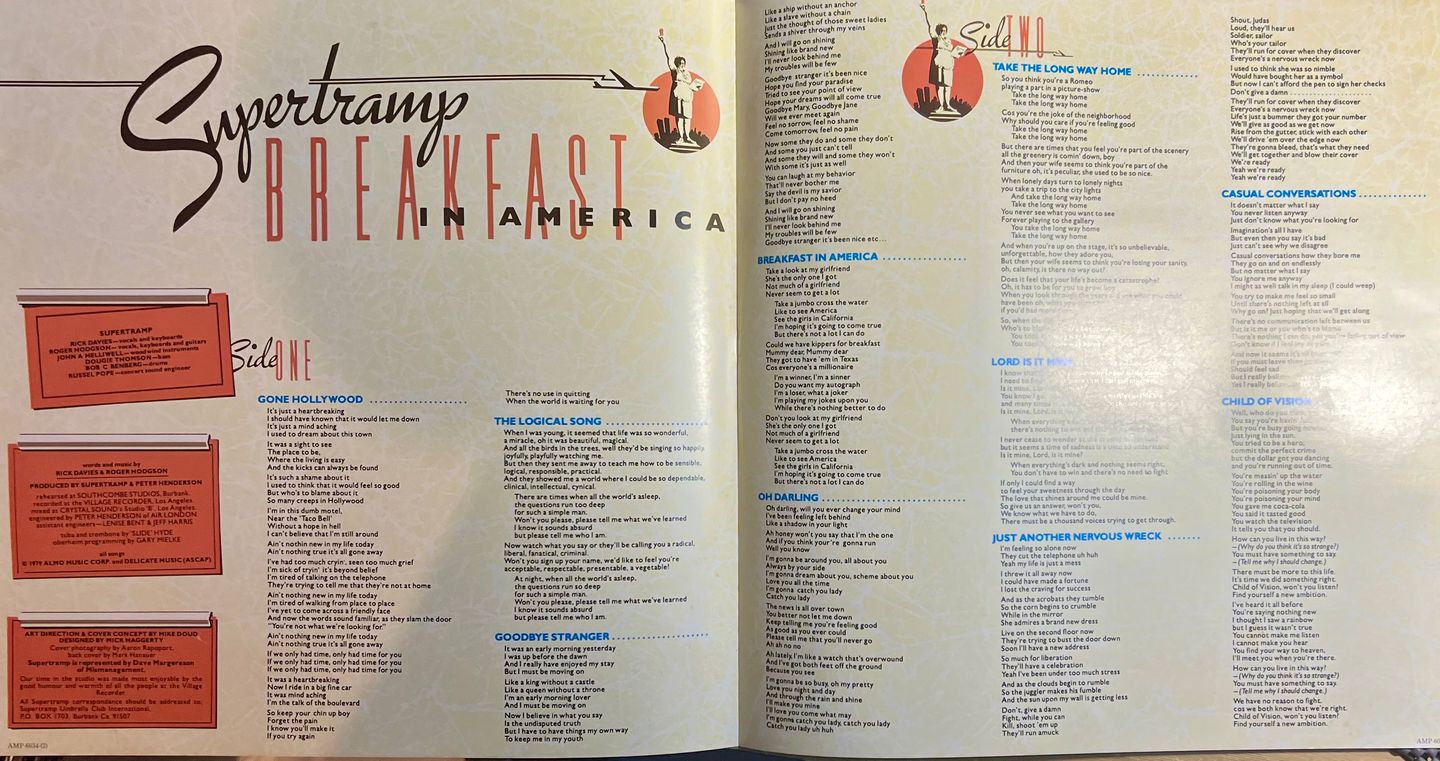 Supertramp - Breakfast In America [Vinyl LP - 1st Japan Press - 1979 - A&M Records AMP-6034 - NM/NM with Obi & Insert] Pop Rock | A&M Records (AMP-6034) - 7