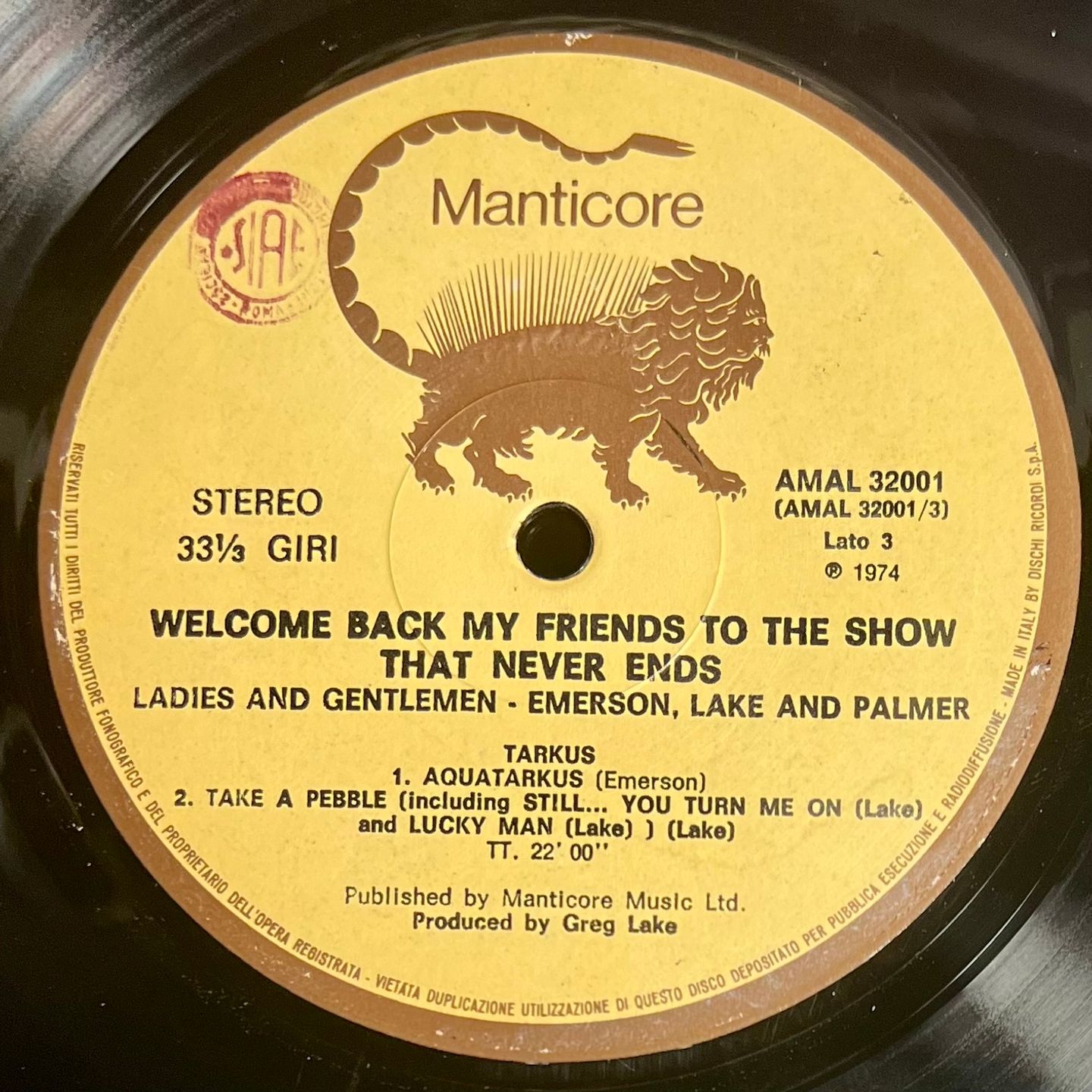 Emerson, Lake & Palmer - Welcome Back My Friends To The Show That Never Ends - Ladies And Gentlemen [3xLP OG Italy 1974 EX/VG] | Manticore (AMAL 32001) - 9