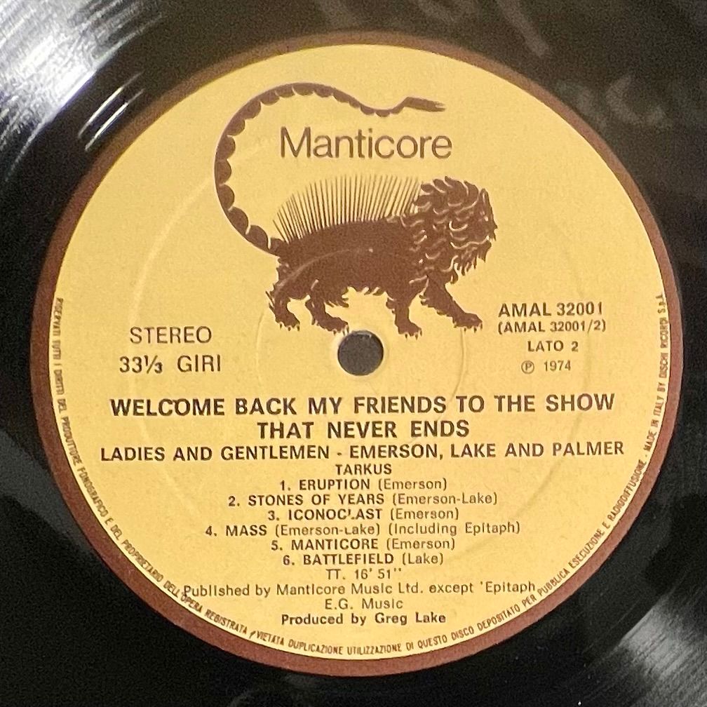 Emerson, Lake & Palmer - Welcome Back My Friends To The Show That Never Ends - Ladies And Gentlemen [3xLP OG Italy 1974 EX/VG] | Manticore (AMAL 32001) - 10