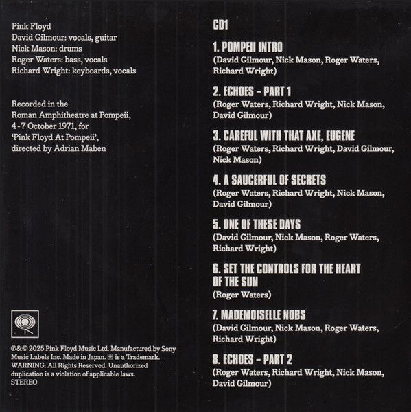 Pink Floyd - Pink Floyd At Pompeii MCMLXXII | Sony Records Int'l (SICP 6692~4) - 7