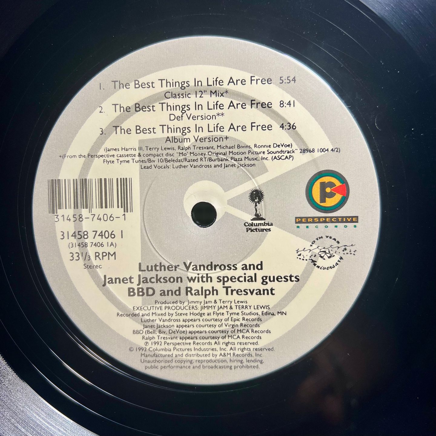Luther Vandross & Janet Jackson - The Best Things In Life Are Free [Vinyl EP 12" - 1st US Press - 1992 - VG+/VG+] House | Perspective Records (31458 7406 1)