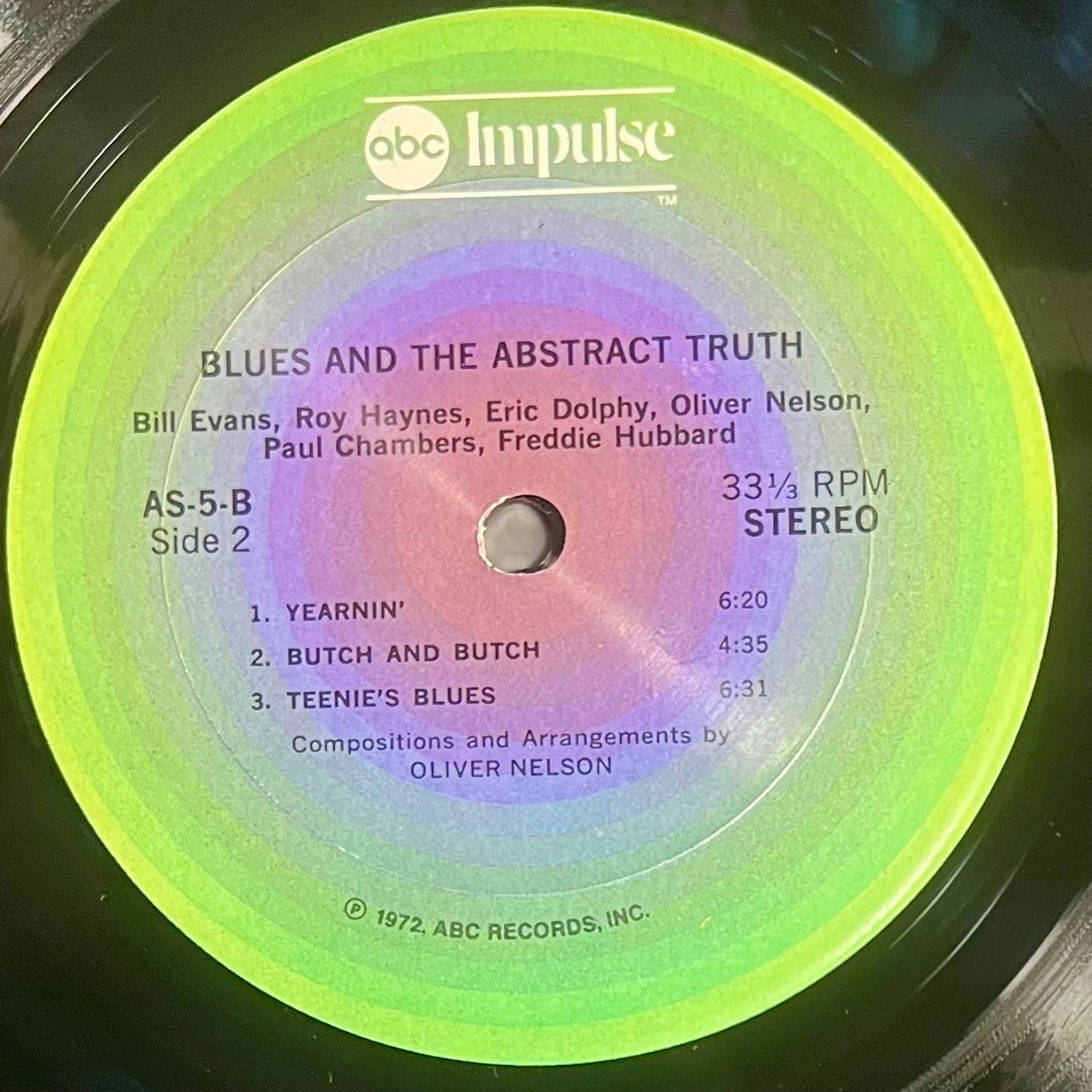 Oliver Nelson Starring Paul Chambers , Eric Dolphy , Bill Evans , Roy Haynes , Freddie Hubbard - The Blues And The Abstract Truth [LP - US Press - 1974 - EX/EX] | Impulse! (AS-5) - 4