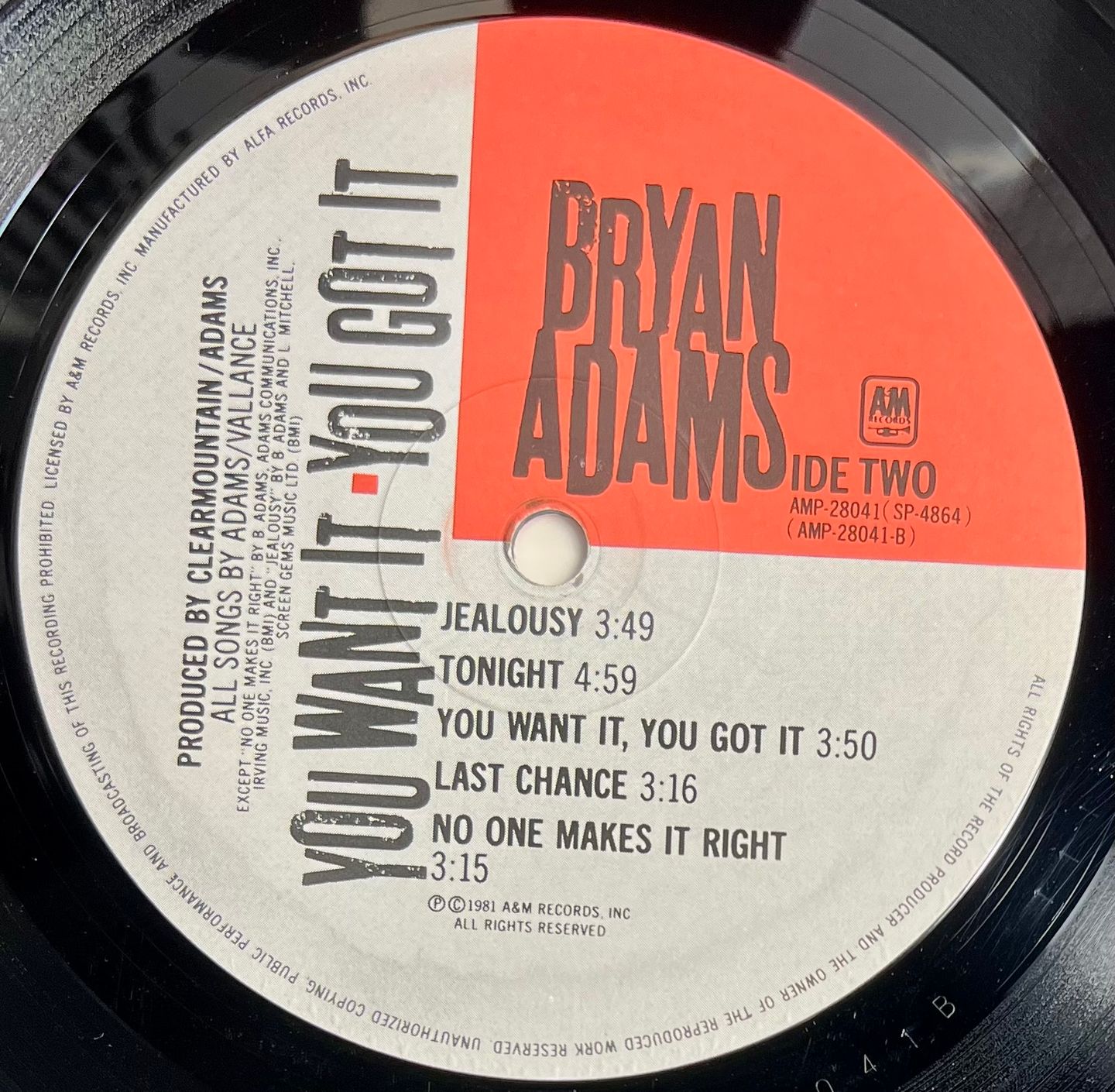 Bryan Adams - You Want It You Got It | A&M Records (AMP-28041) - 4