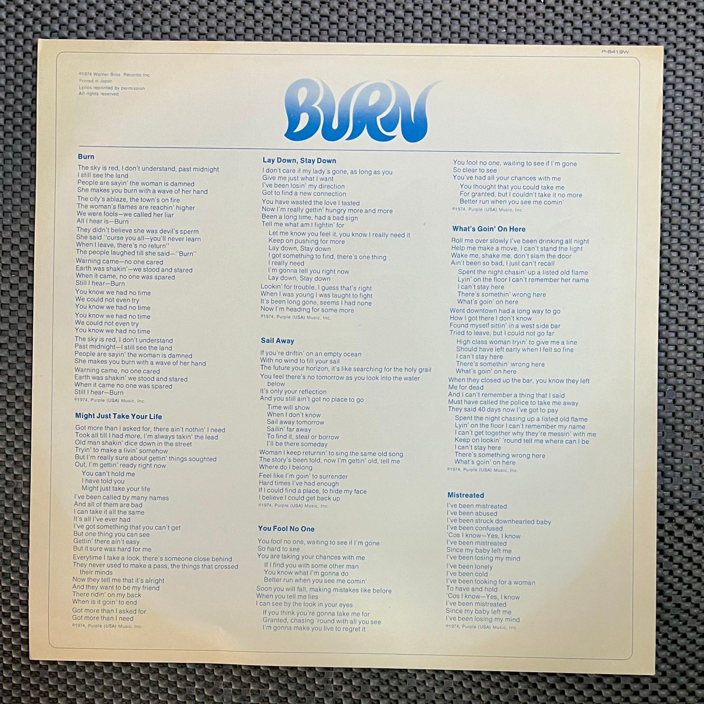 Deep Purple - Burn [Vinyl LP - 1st Japan Press - 1974 - P-8419W] Heavy Rock | Warner Bros. Records (P-8419W) - 6