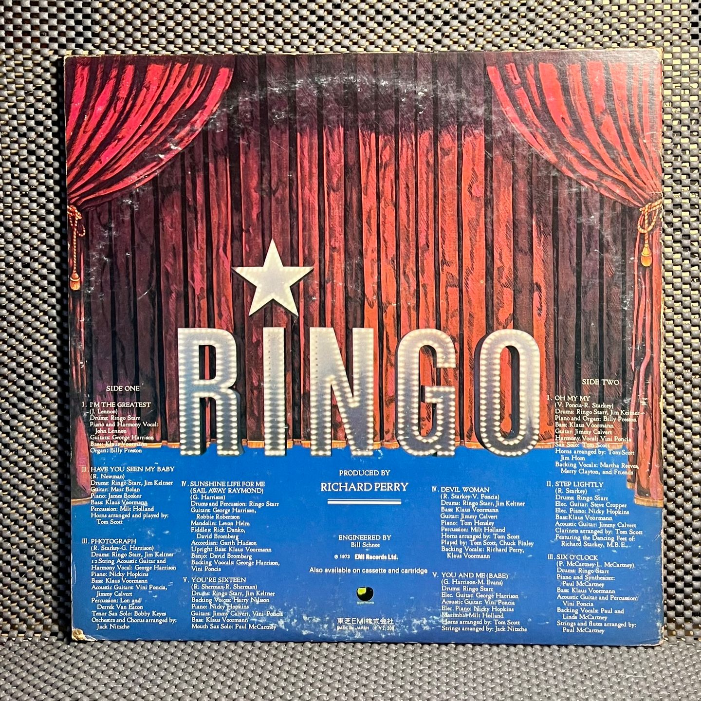 Ringo Starr - Ringo [LP - 1st Japan Press - 1973 - NM/VG+] | Apple Records (EAP-9037X) - 3