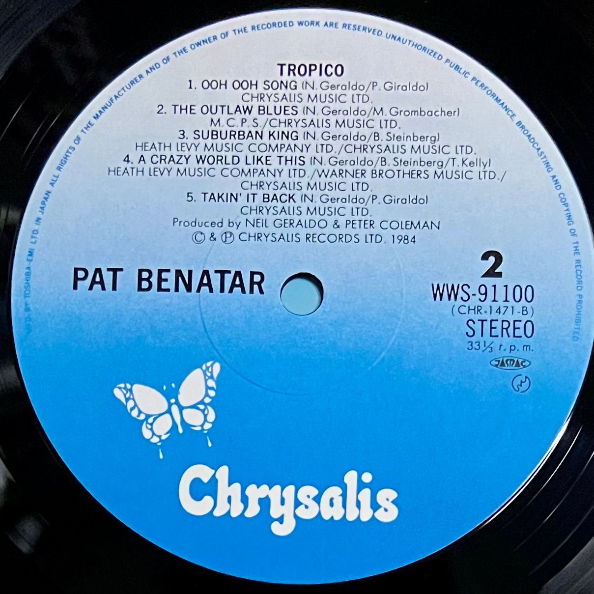 Pat Benatar - Tropico [Vinyl LP - 1st Japan Press - 1984 - WWS-91100 - Mint] Pop Rock | Chrysalis (WWS-91100) - 5
