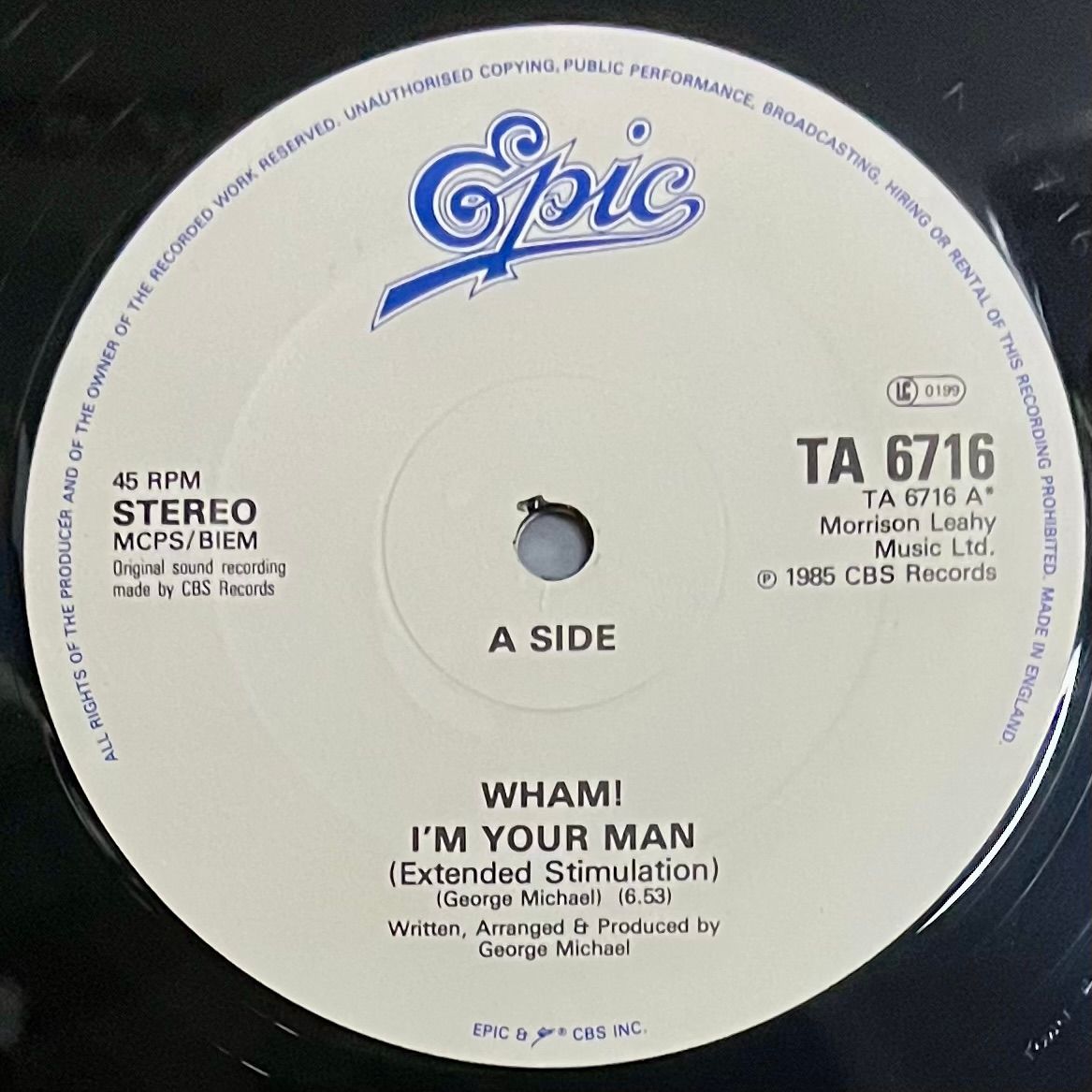 Wham! - I'm Your Man [Vinyl EP - 1st UK Press - 12" 45RPM - 1985 - TA 6716] Pop | Epic (TA 6716) - 4