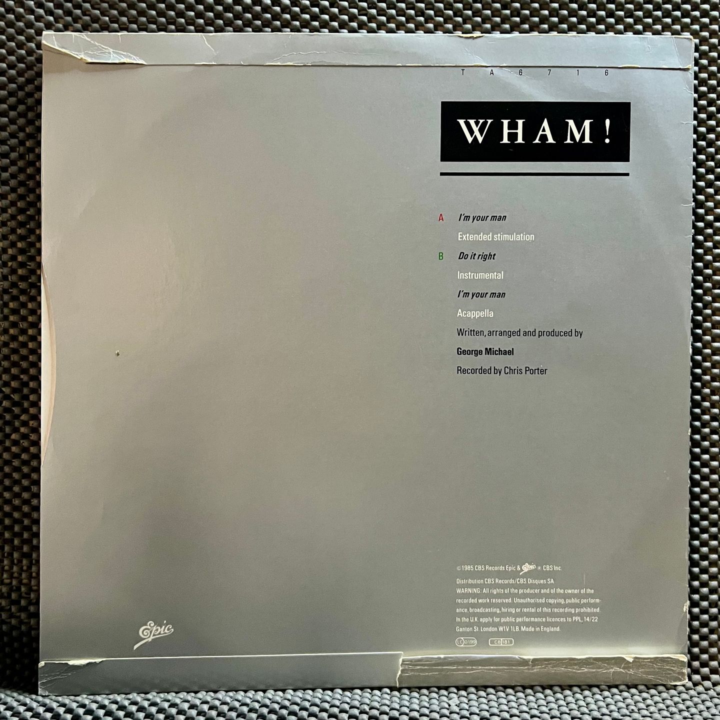 Wham! - I'm Your Man [Vinyl EP - 1st UK Press - 12" 45RPM - 1985 - TA 6716] Pop | Epic (TA 6716) - 3