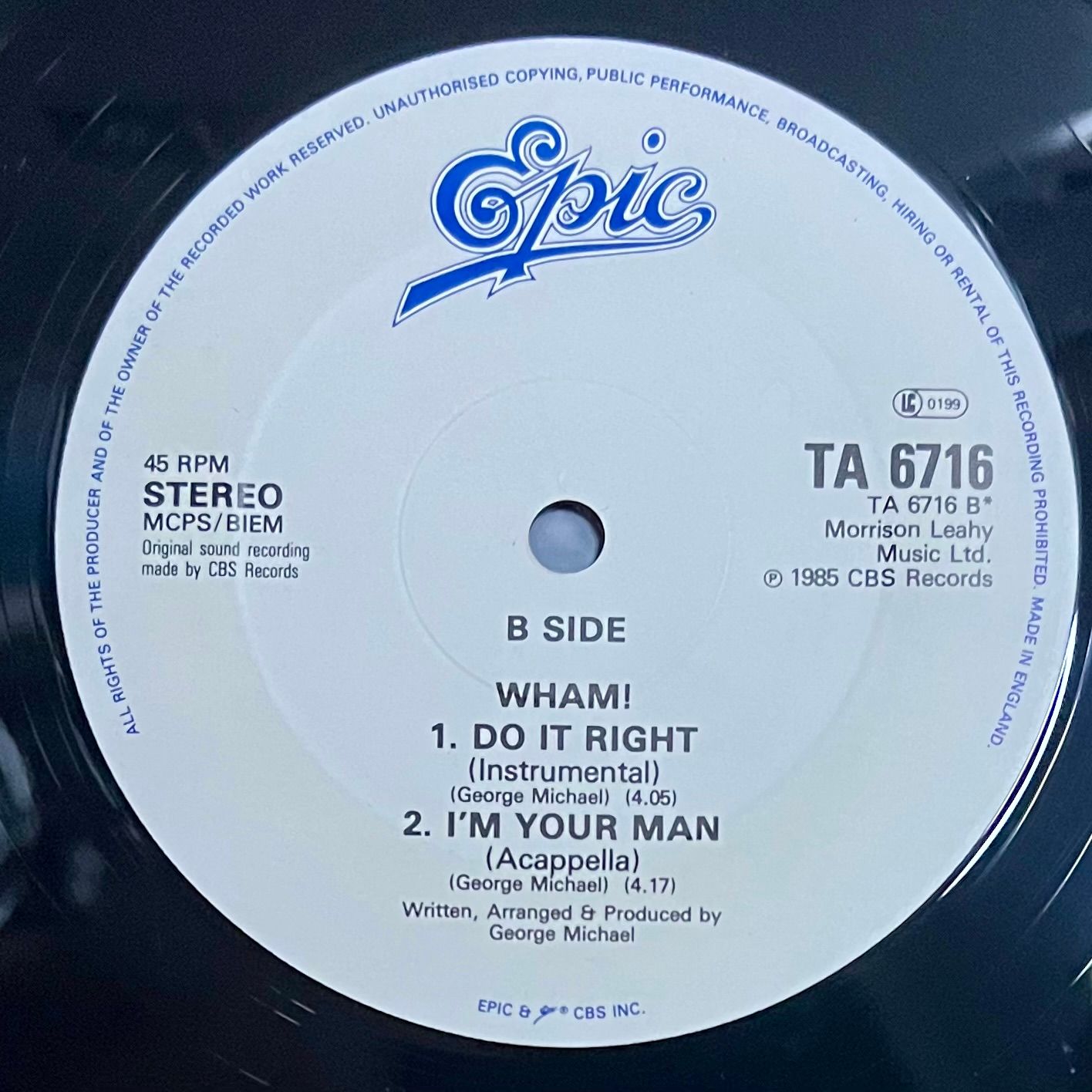 Wham! - I'm Your Man [Vinyl EP - 1st UK Press - 12" 45RPM - 1985 - TA 6716] Pop | Epic (TA 6716) - 5