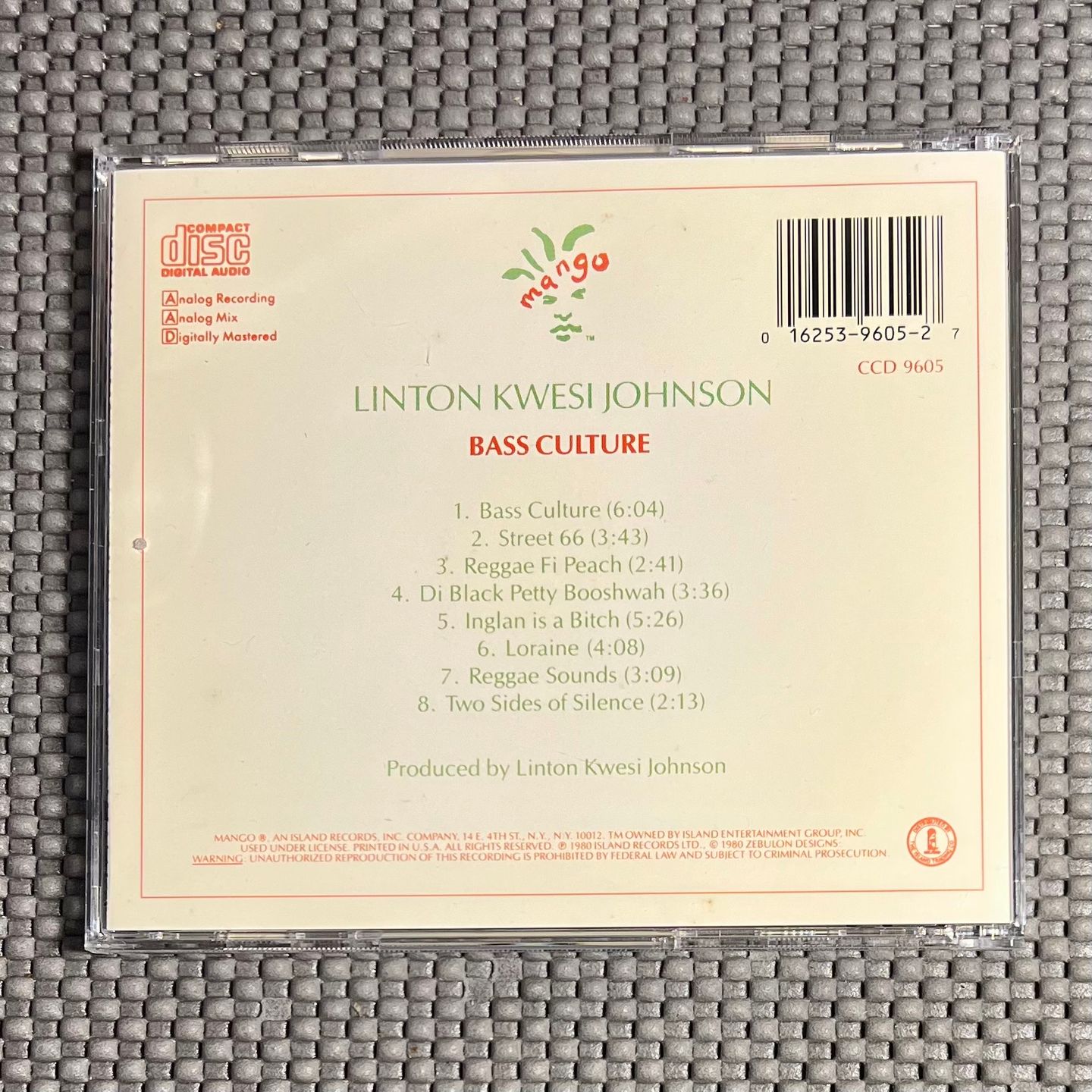 Linton Kwesi Johnson - Bass Culture [CD - US Press - Mint/Mint] | Mango (CCD 9605) - 2