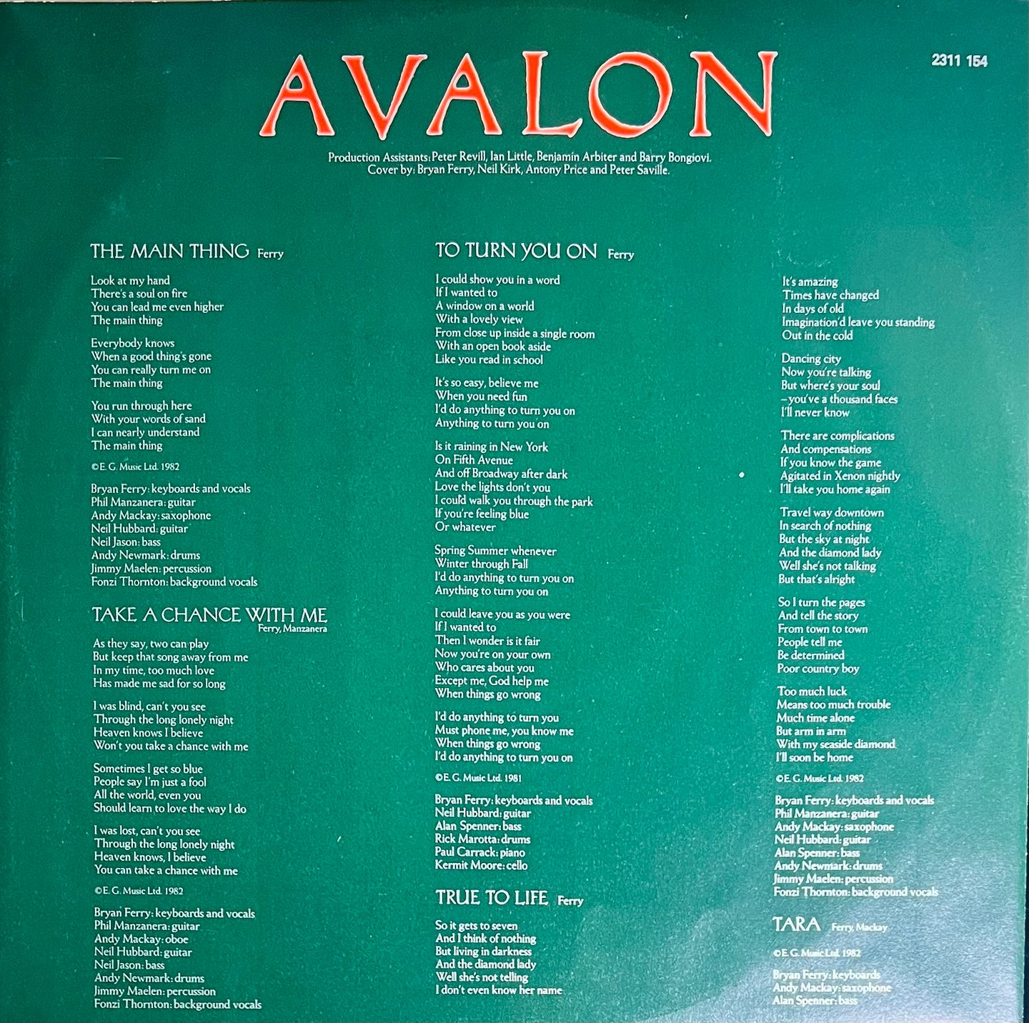 Roxy Music - Avalon | EG (530 501) - 5