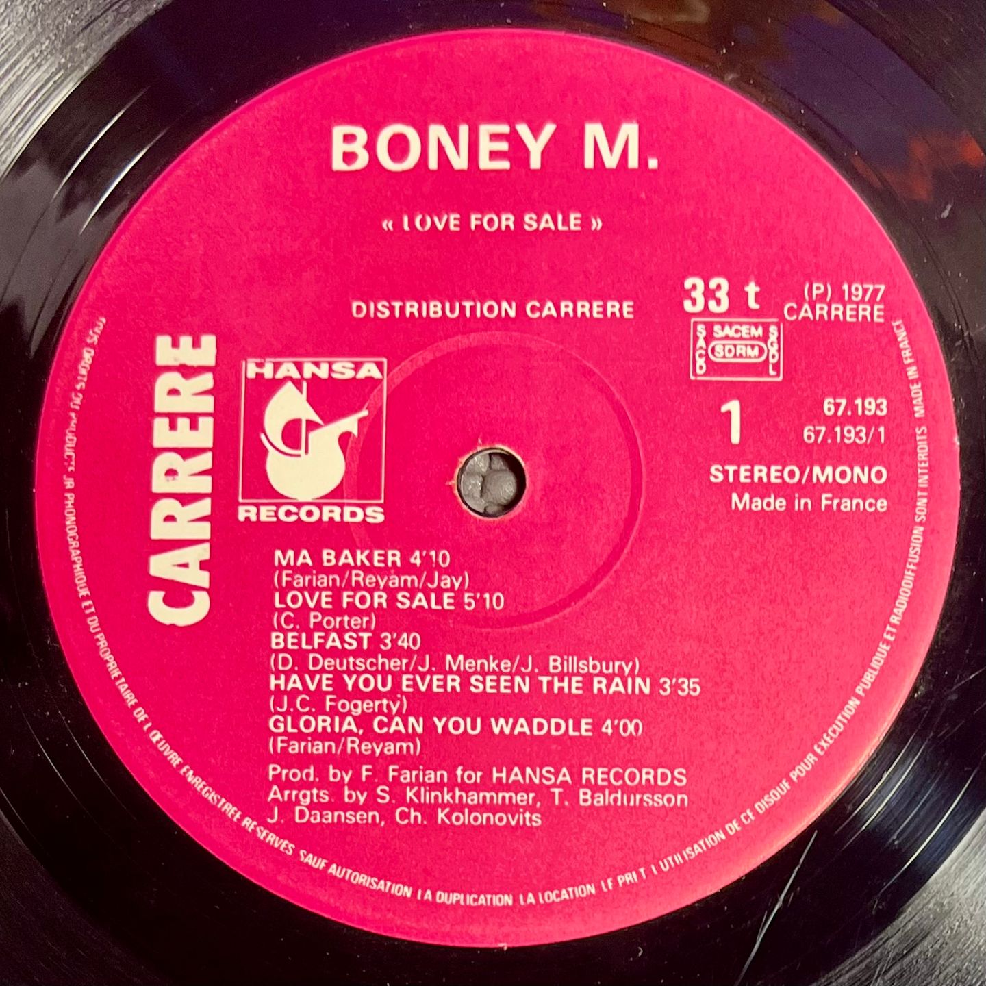 Boney M. - Love For Sale [Vinyl LP - OG FR - 1977 - VG:VG+] | Carrere (67.193) - 4