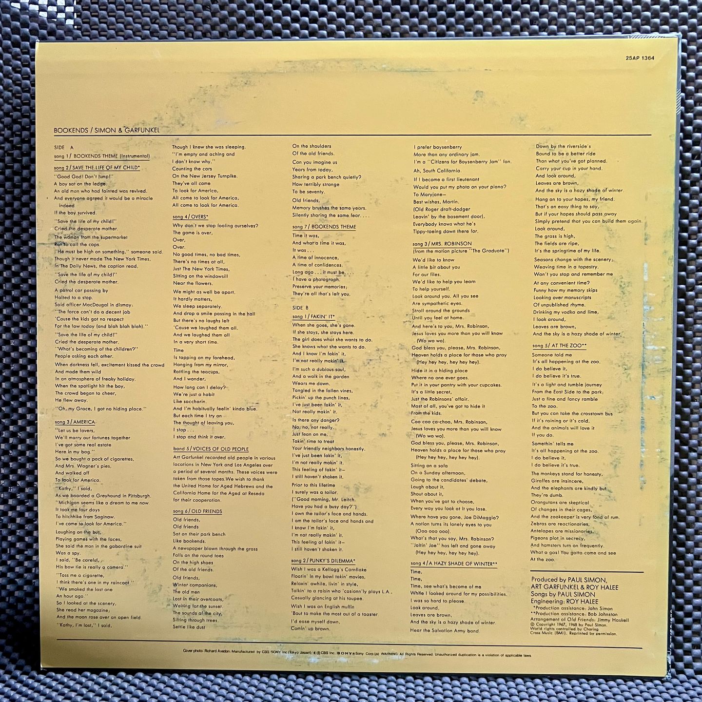 Simon & Garfunkel - Bookends [Vinyl LP - Japan Press - 1978 - NM/NM] Folk Rock | CBS/Sony (25AP 1364) - 5