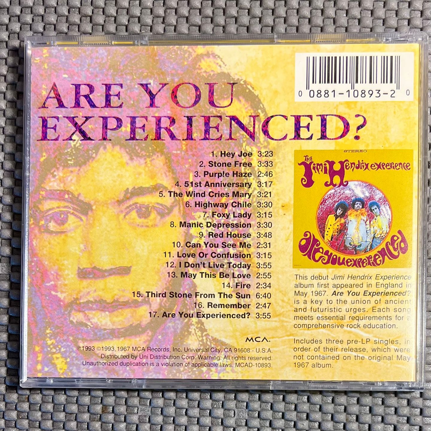 The Jimi Hendrix Experience - Are You Experienced? [CD - Remastered - US - NM/NM] | MCA Records (MCAD-10893) - 2