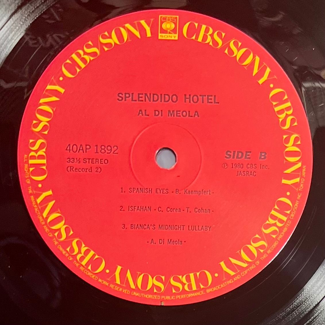 Al Di Meola - Splendido Hotel [2x Vinyl LP - 1st Japan Press - 1980 - CBS 40AP 1891~2 - Mint, Gatefold, no Obi. with Insert] Jazz Rock | CBS/Sony (40AP 1891~2) - 8