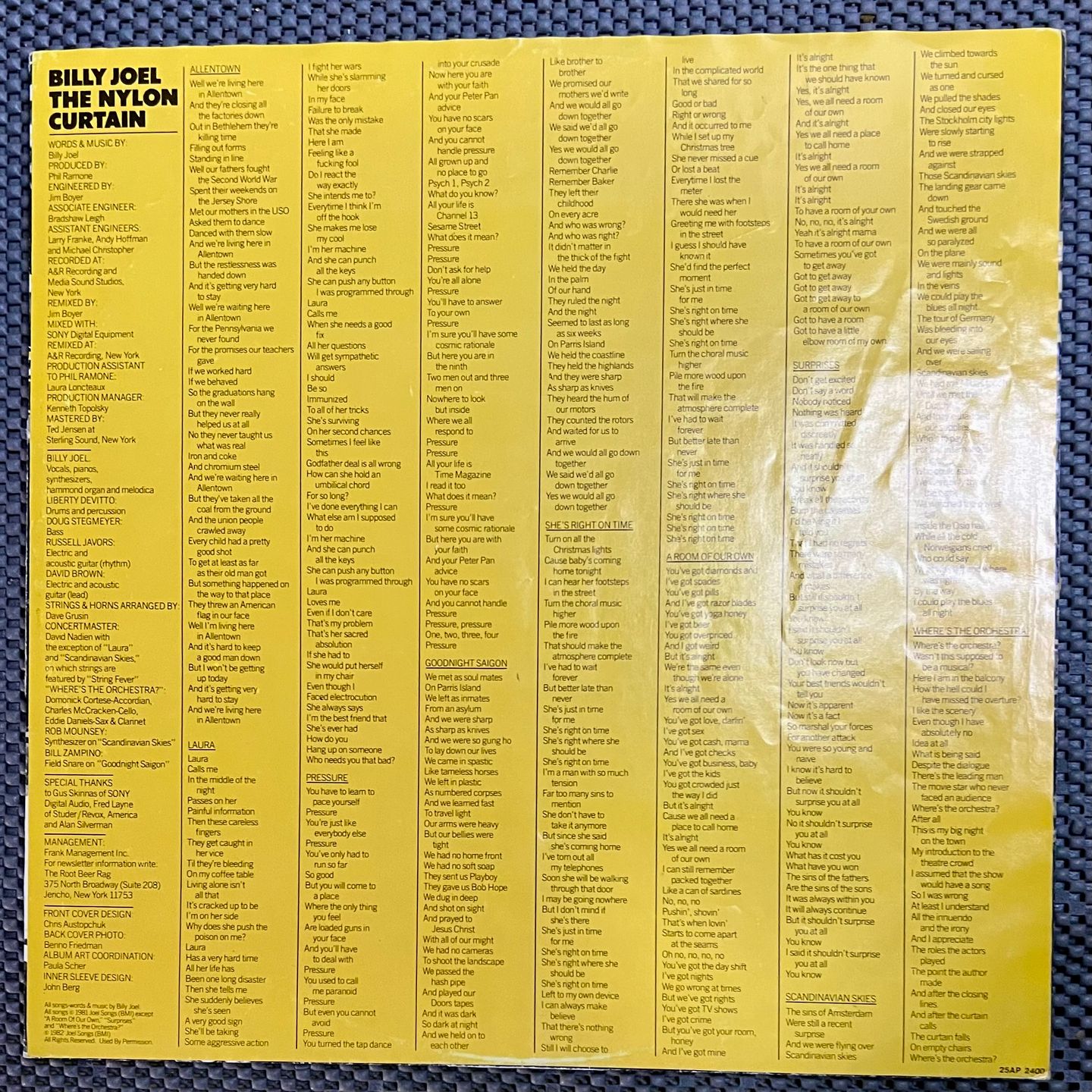 Billy Joel - The Nylon Curtain [Vinyl LP - 1st Japan Press - 1982 - 25AP 2400 - NM/NM] Pop Rock | CBS/Sony (25AP 2400) - 5