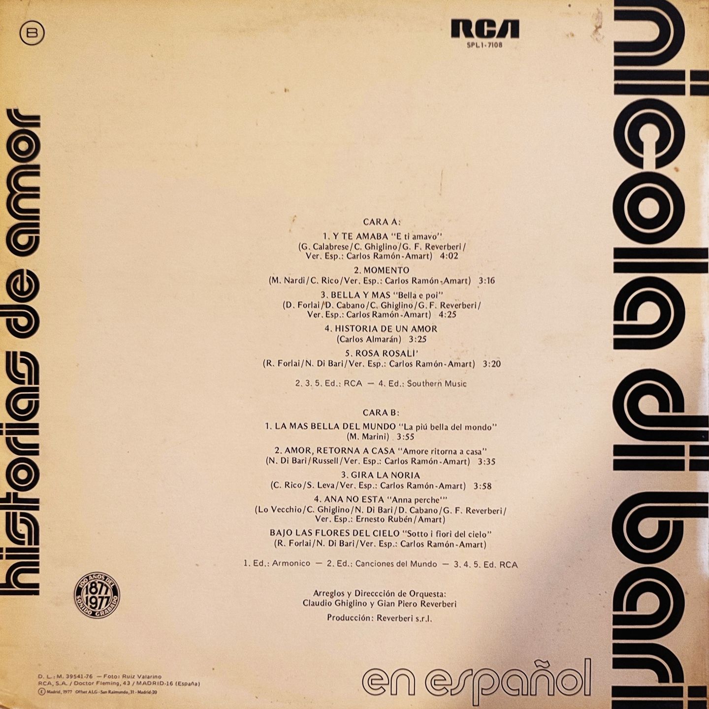 Nicola Di Bari - Historias De Amor En Español - Vinilo | RCA (SPL1 - 7108) - 2 Nicola Di Bari - Historias De Amor En Español - Vinilo | RCA (SPL1 - 7108) - 2