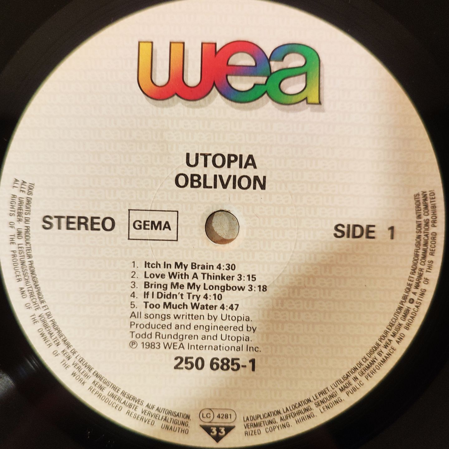 Utopia - Oblivion - Vinilo | WEA (250 685-1) - 3 Utopia - Oblivion - Vinilo | WEA (250 685-1) - 3