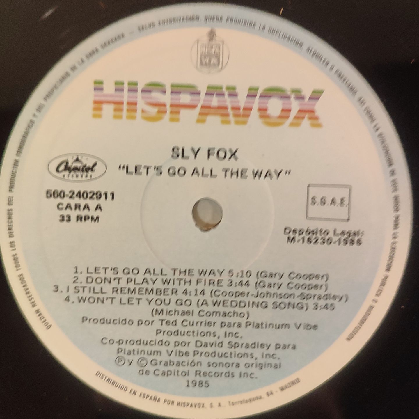 Sly Fox - Let's Go All The Way - Vinilo | Hispavox (560 24 0291 1) - 3 Sly Fox - Let's Go All The Way - Vinilo | Hispavox (560 24 0291 1) - 3