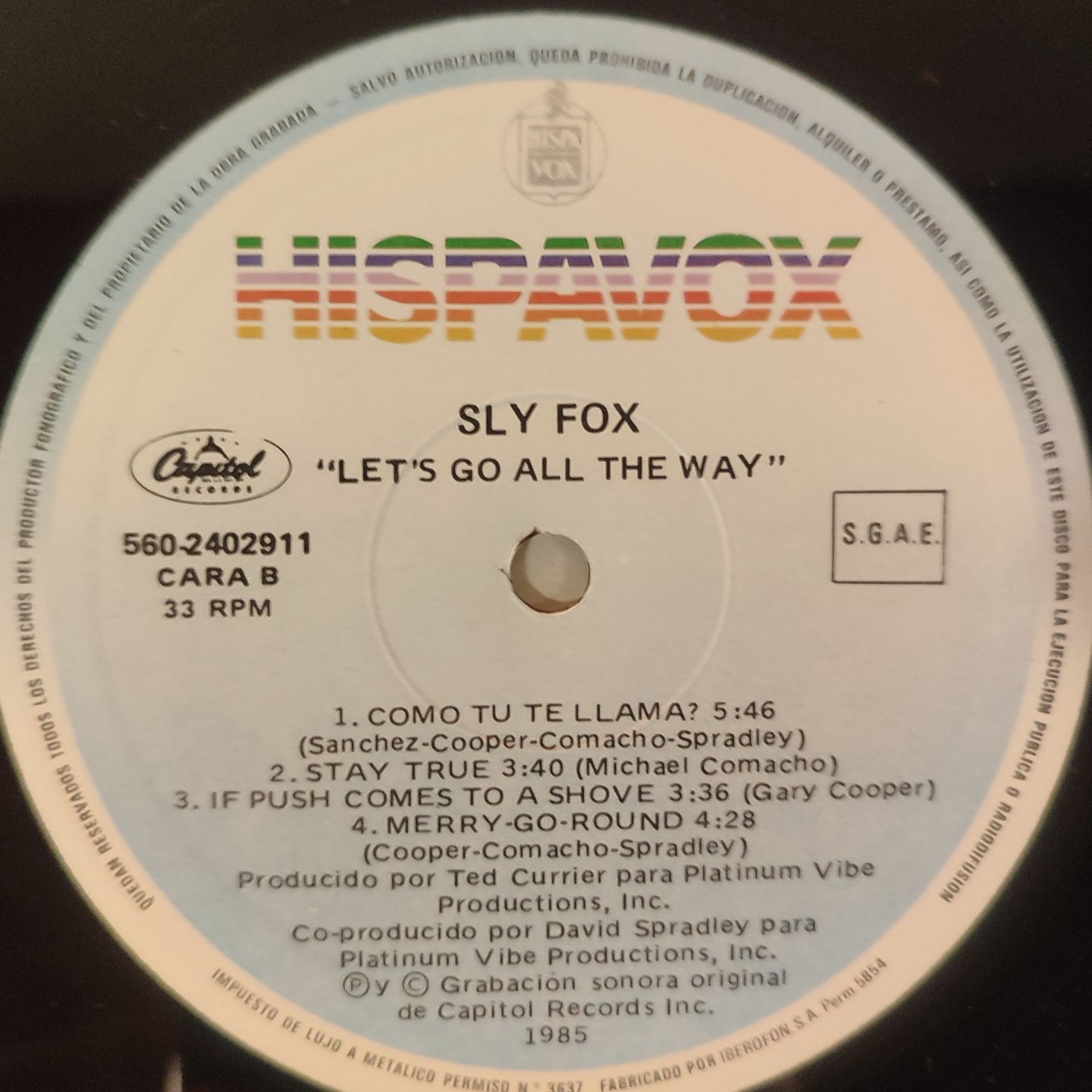 Sly Fox - Let's Go All The Way - Vinilo | Hispavox (560 24 0291 1) - 4 Sly Fox - Let's Go All The Way - Vinilo | Hispavox (560 24 0291 1) - 4