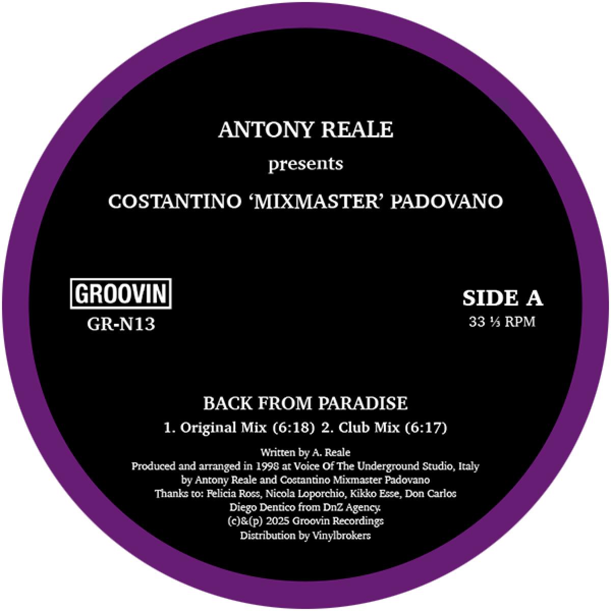 Antony Reale - Back From Paradise | Groovin Recordings (GR-N13) - main