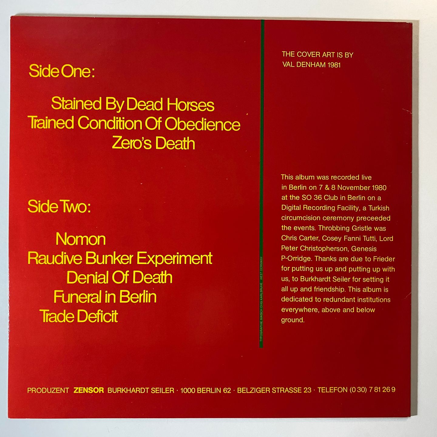 Throbbing Gristle - Funeral In Berlin | Zensor (Zensor 01) - 2 Throbbing Gristle - Funeral In Berlin | Zensor (Zensor 01) - 2