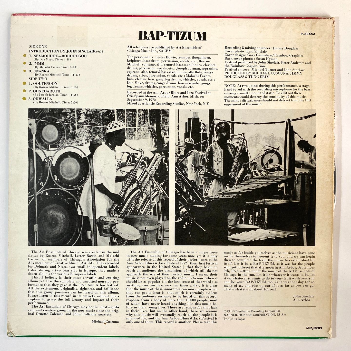 The Art Ensemble Of Chicago - Bap-tizum | Atlantic (P-8344A) - 3