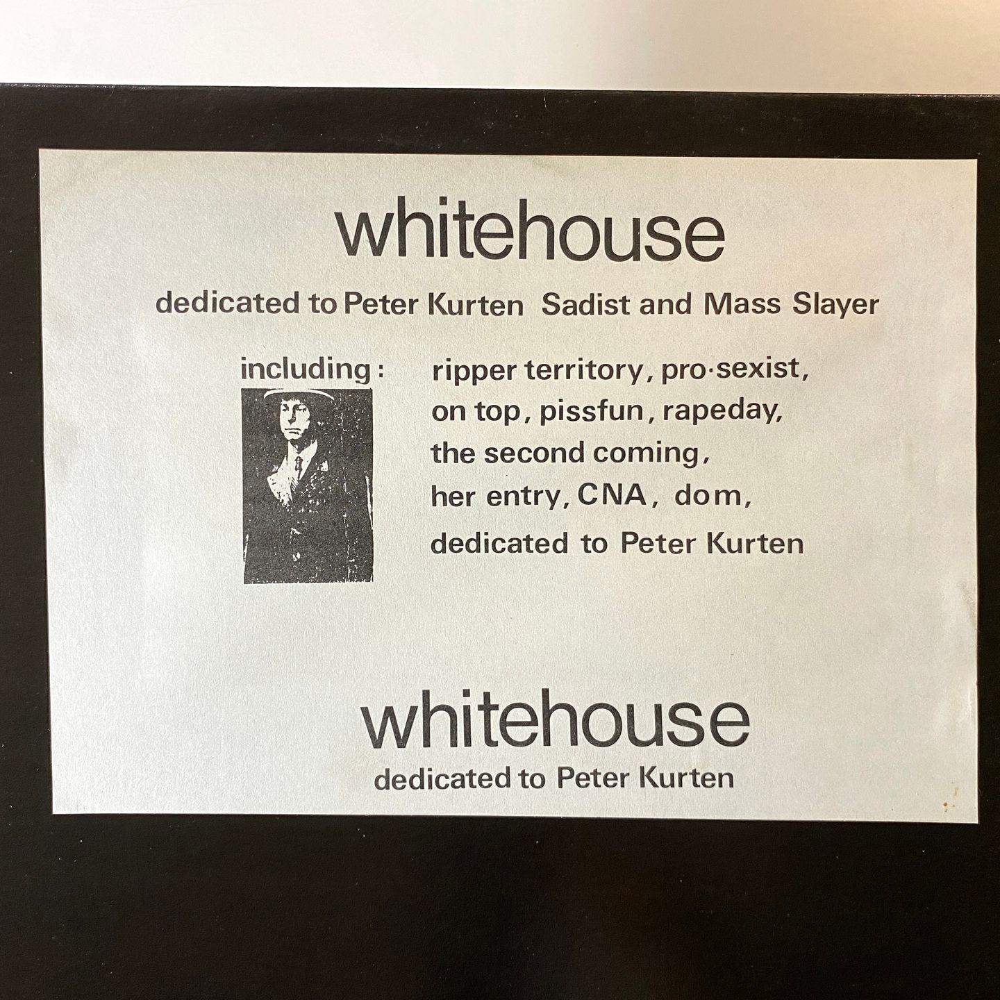 Whitehouse - Dedicated To Peter Kurten Sadist And Mass Slayer | Come Organisation (WDC 881010) - 7