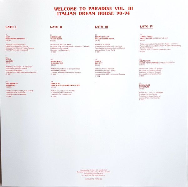 Various - Welcome To Paradise Vol. III: Italian Dream House 90-94 | Safe Trip (ST 003-3 LP) - 2