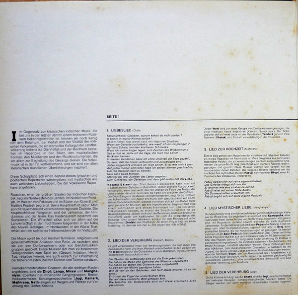 Various - Indien - Liebes - Und Verehrungslieder Aus Rajasthan | FSM (FSM 53 319) - 6 Various - Indien - Liebes - Und Verehrungslieder Aus Rajasthan | FSM (FSM 53 319) - 6