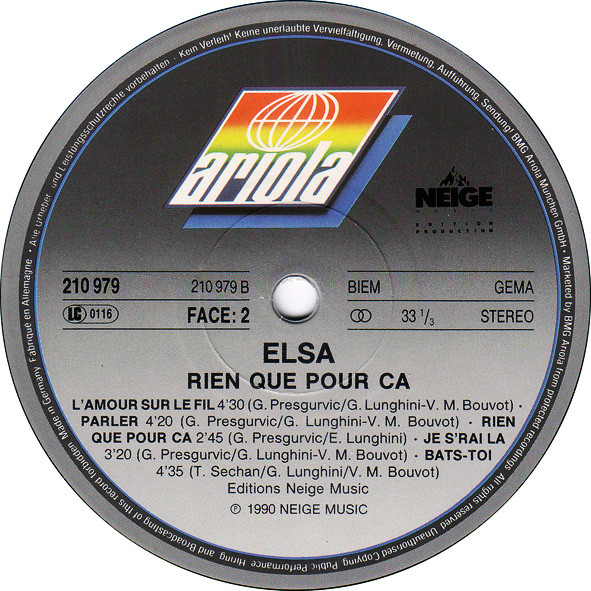 Elsa - Rien Que Pour Ça ... | Ariola (210 979) - 4