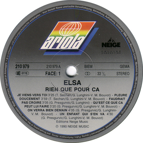 Elsa - Rien Que Pour Ça ... | Ariola (210 979) - 3