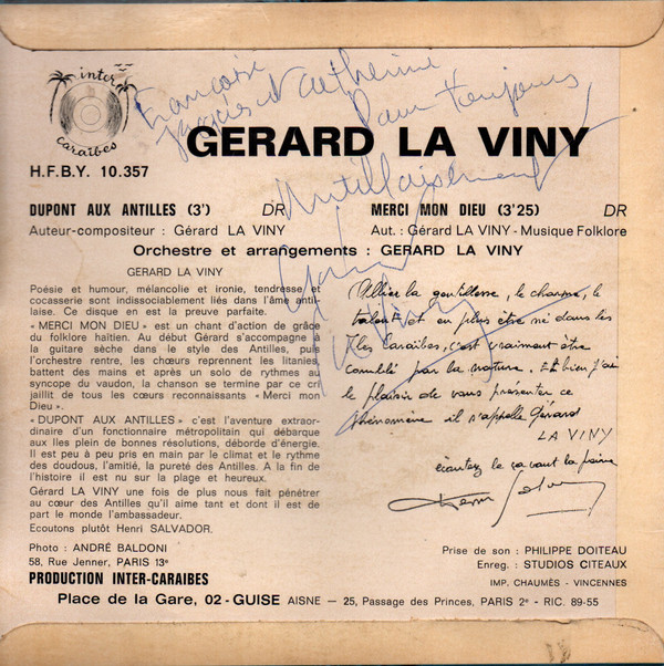 Gérard La Viny - Dupont Aux Antilles / Merci Mon Dieu | Inter Caraibes (H.F.B.Y. 10.357) - 2