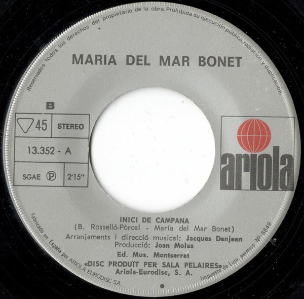 Maria Del Mar Bonet - Vigila El Mar | Ariola (13352 A) - 4 Maria Del Mar Bonet - Vigila El Mar | Ariola (13352 A) - 4