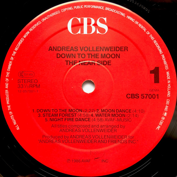 Andreas Vollenweider - Down To The Moon | CBS (CBS 57001) - 3 Andreas Vollenweider - Down To The Moon | CBS (CBS 57001) - 3