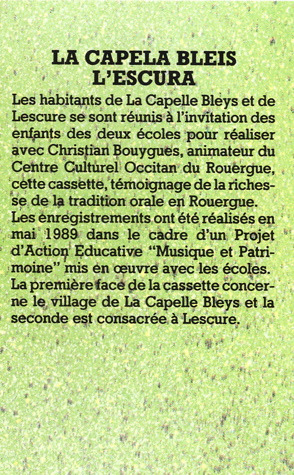 La Capelle Bleys Lescure Jaoul - "Musica Al Vilatge" (Chants, Musiques Et Contes)