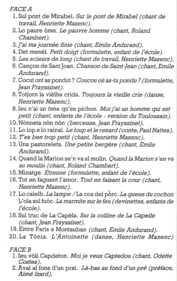 La Capelle Bleys Lescure Jaoul - "Musica Al Vilatge" (Chants, Musiques Et Contes)