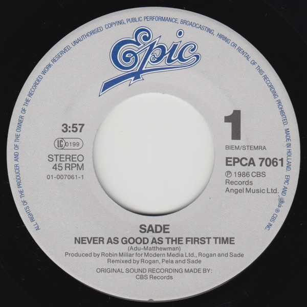 Sade - Never As Good As The First Time | Epic (EPCA 7061) - 3