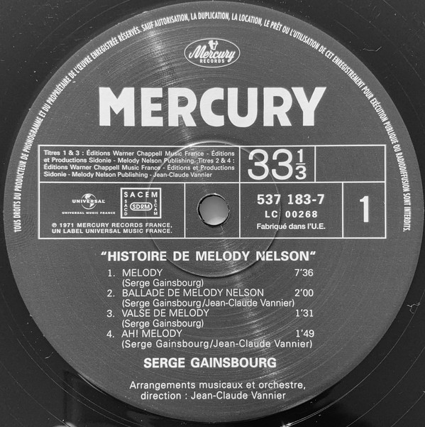 Serge Gainsbourg - Histoire De Melody Nelson | Mercury Music Group (537 183-7) - 3 Serge Gainsbourg - Histoire De Melody Nelson | Mercury Music Group (537 183-7) - 3