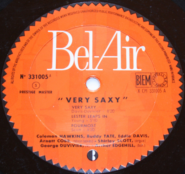 Coleman Hawkins , Buddy Tate , Eddie Davis - Very Saxy | Bel Air (331005) - 3 Coleman Hawkins , Buddy Tate , Eddie Davis - Very Saxy | Bel Air (331005) - 3