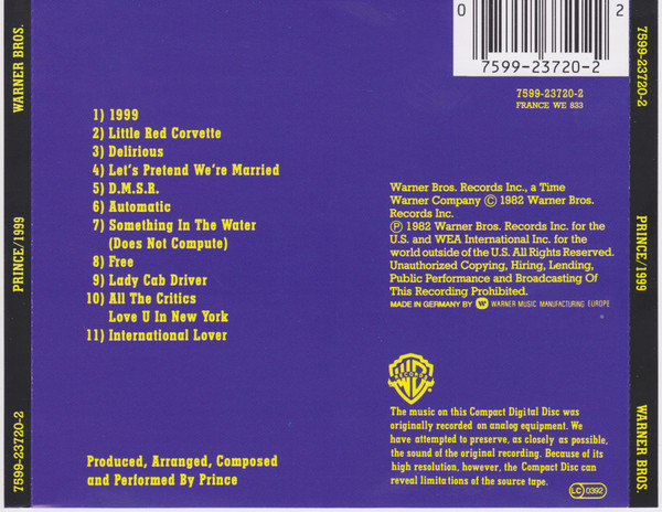 Prince - 1999 | Warner Bros. Records (7599-23720-2) - 2 Prince - 1999 | Warner Bros. Records (7599-23720-2) - 2